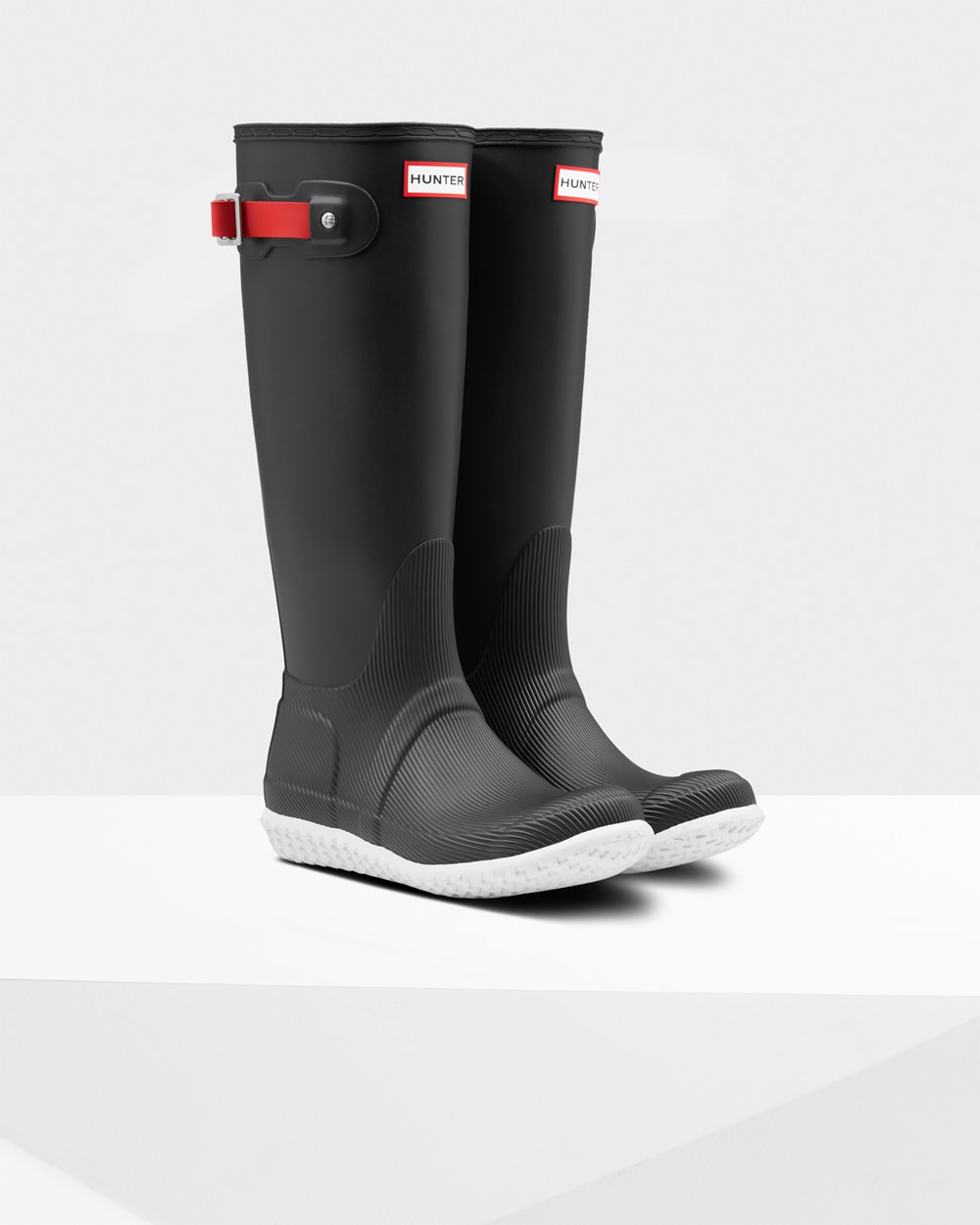 Hunter Original Flat Heel Calendar Sole Tall Rain Boots - Online Shop Womens Black/Red - ZSFDAH098